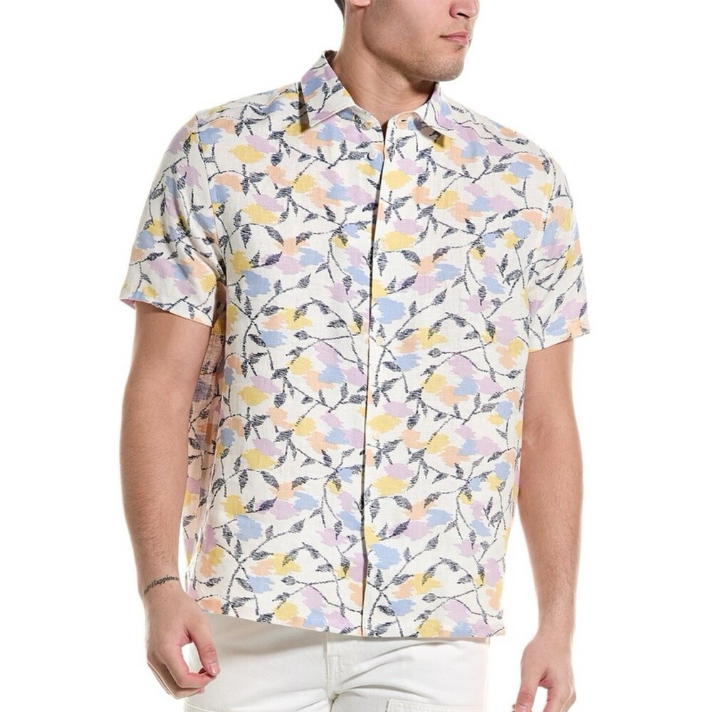 Ted Baker Hadrian Linen Abstract Floral Short Sleeve Button Up Shirt Size 3 (M)